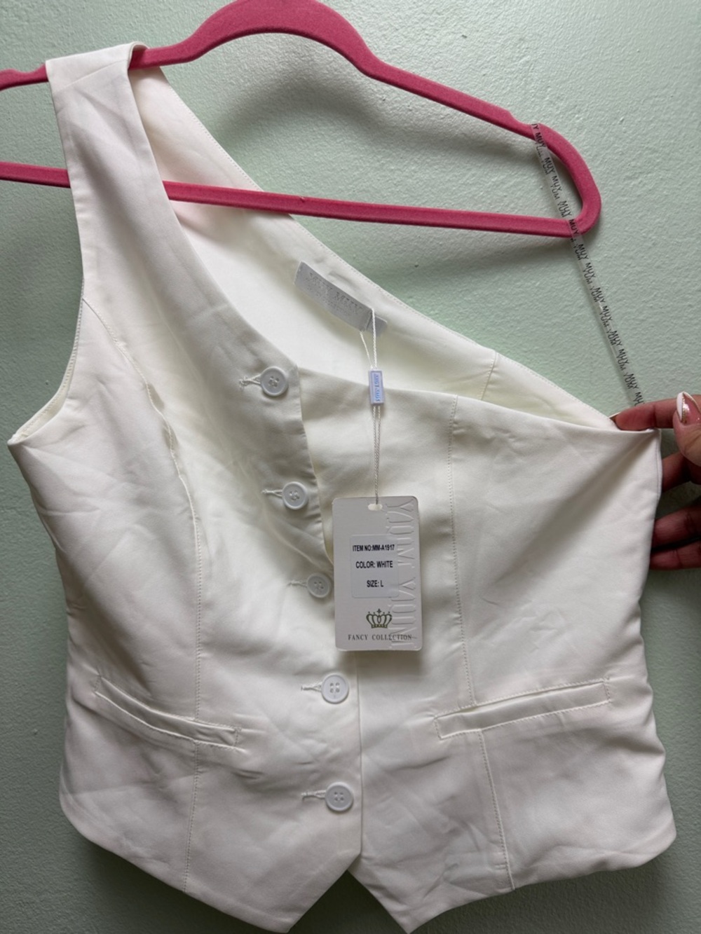 Fancy Collection Women's White Asymmetric Button Vest